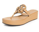 Tory Burch Women's Miller Wedge Sandals 25mm, Ginger Shortbread, Tan, 7 Medium US