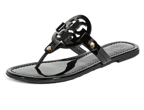 Tory Burch Women Miller Patent Thong Sandal  Black  7.5 Medium US
