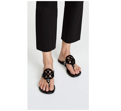 Tory Burch Women Miller Patent Thong Sandal  Black  7.5 Medium US
