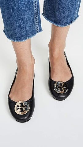 Tory Burch Women's Minnie Travel Ballet Flats, Perfect Black/Gold, 10 Medium US
