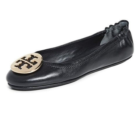 Tory Burch Women's Minnie Travel Ballet Flats, Perfect Black/Gold, 9 Medium US
