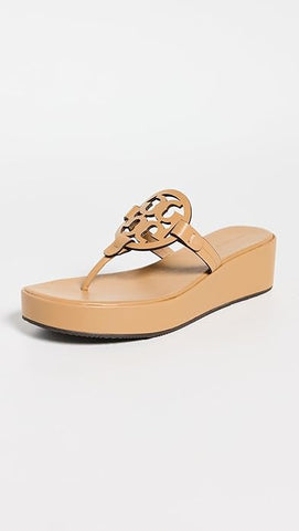 Tory Burch Women's Miller Wedge Sandals 25mm, Ginger Shortbread, Tan, 9 Medium US