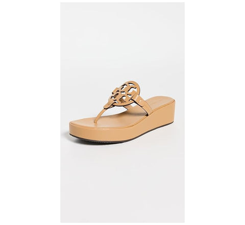 Tory Burch Women Miller Wedge Sandals 25mm  Ginger Shortbread  Tan  8 Medium US