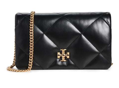 Tory Burch Women's Kira Diamond Quilt Chain Wallet, Black, One Size