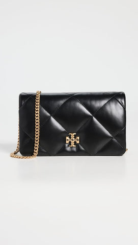 Tory Burch Women's Kira Diamond Quilt Chain Wallet, Black, One Size