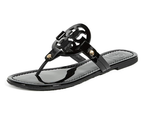 Tory Burch Women's Miller Patent Thong Sandal, Perfect Black Patent, 10 Medium US