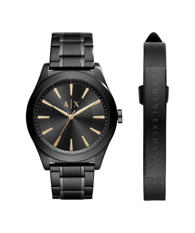 ARMANI EXCHANGE Men's Black Stainless Steel Watch & Bracelet Gift Set