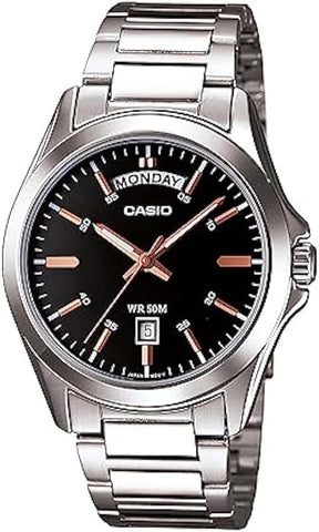 Casio Men's Silver-Tone Steel Black Dial MTP-1370D-1A2