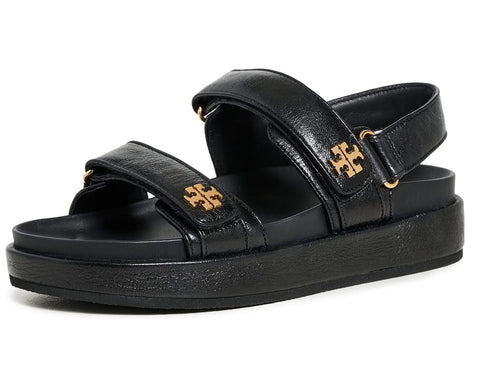 Tory Burch Women's Kira Two Band Sport Sandals, Perfect Black, 8 Medium US