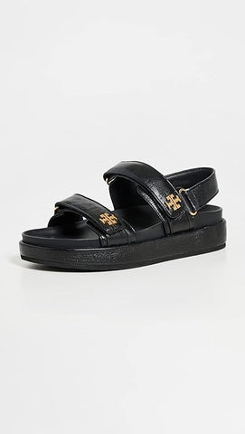Tory Burch Women's Kira Two Band Sport Sandals, Perfect Black, 9 Medium US